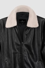 Mens Detachable Borg Collar Genuine Leather Jacket