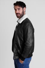 Mens Detachable Borg Collar Genuine Leather Jacket