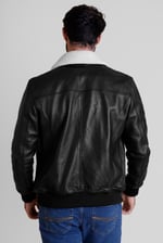 Mens Detachable Borg Collar Genuine Leather Jacket