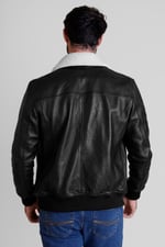 Mens Detachable Borg Collar Genuine Leather Jacket