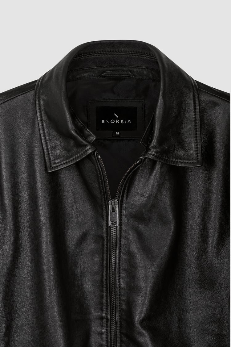 Mens Detachable Borg Collar Genuine Leather Jacket