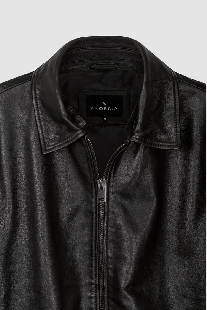 Mens Detachable Borg Collar Genuine Leather Jacket
