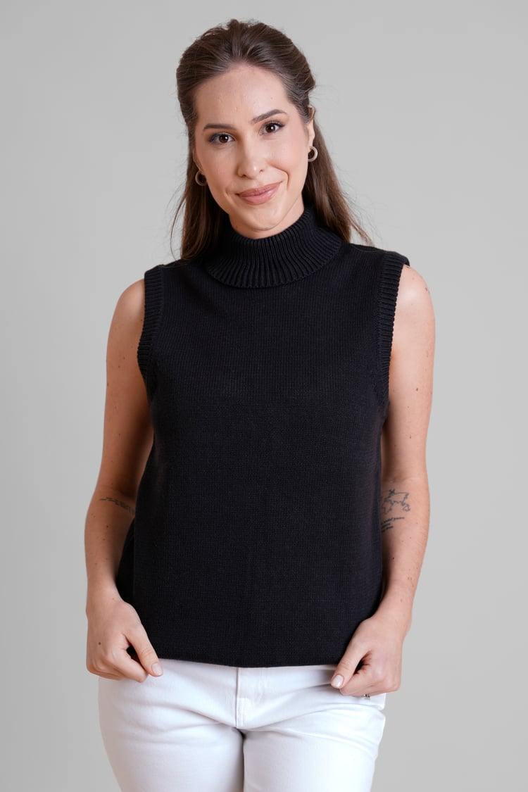 Sleeveless Roll Neck Knit Vest