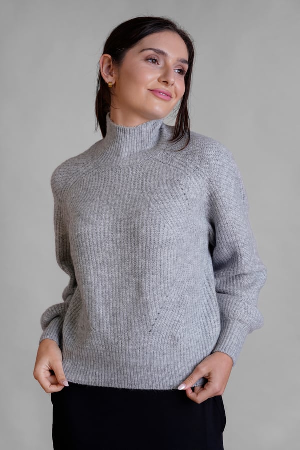 Womens Grey Funnel Neck Jumper