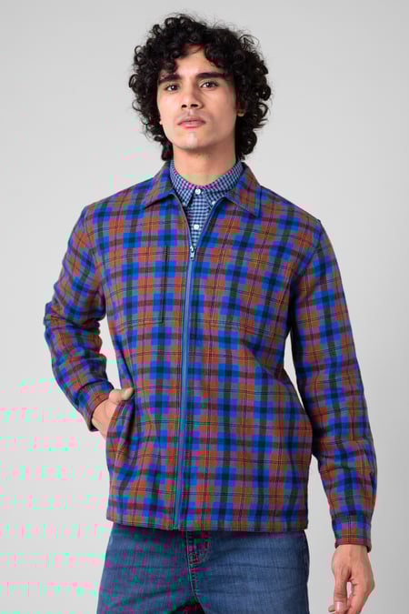 Men's Royal Blue Tartan Check Flannel Shacket