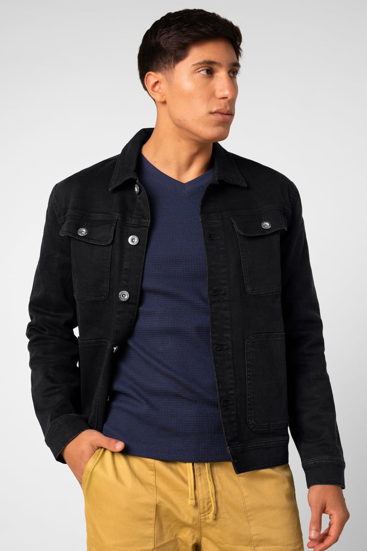 Mens Washed Black Denim Jacket
