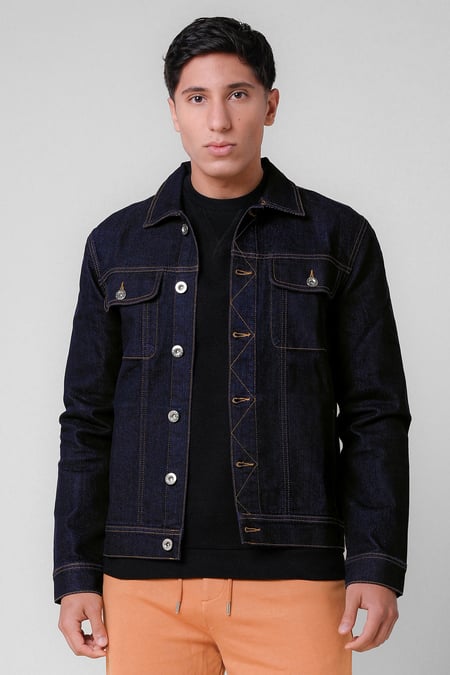 Blue Long Sleeve Raw Denim Jacket