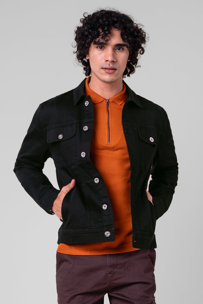 Mens Regular Fit Black Denim Jacket