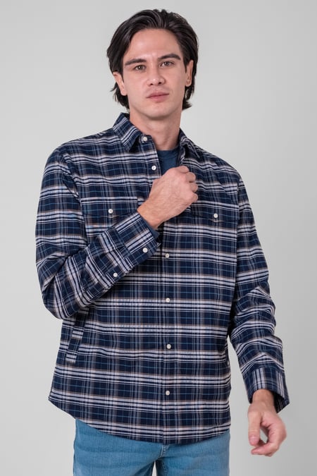Mens Navy Light Padded Check Over Shirt