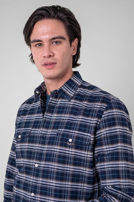 Mens Navy Navy/White Signature Oxford Check Shacket