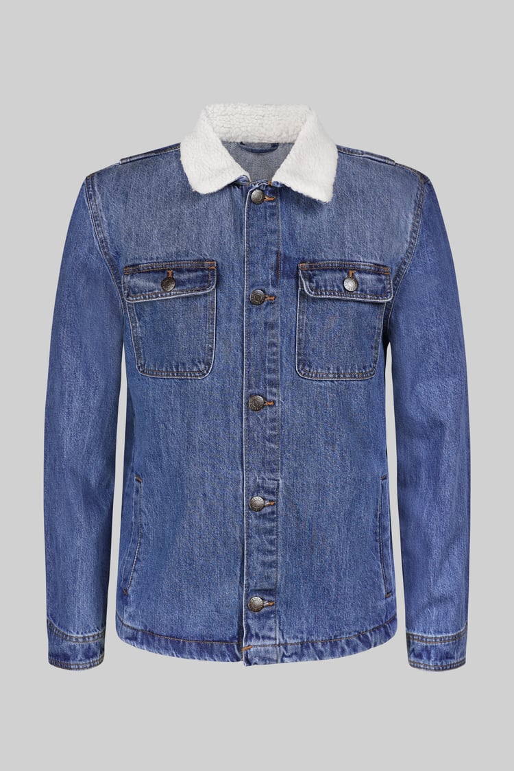Men's Borg Collar Denim Trucker Jacket