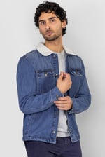 Men's Borg Collar Denim Trucker Jacket