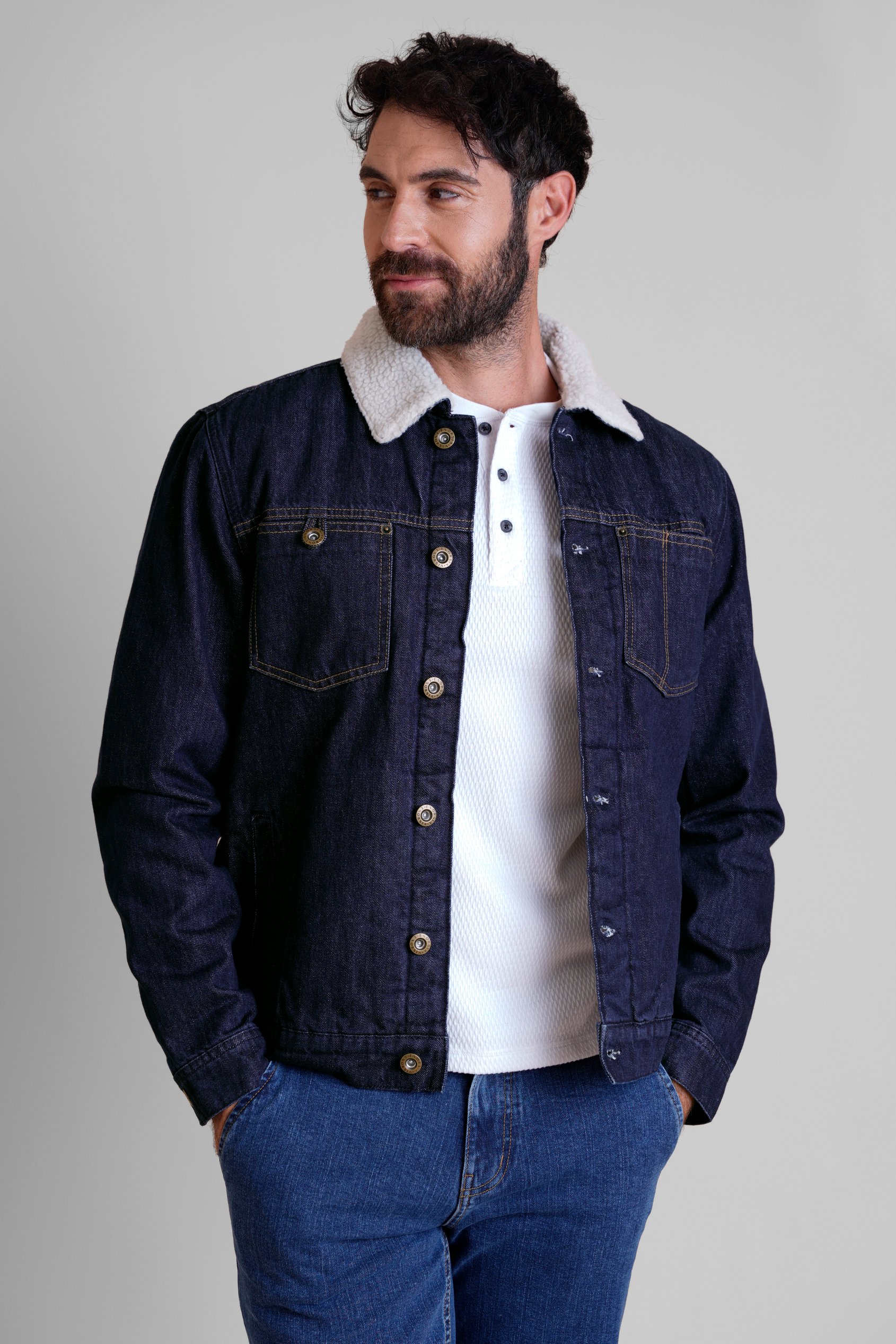 Men's Borg Lined 100% Cotton Denim Jacket