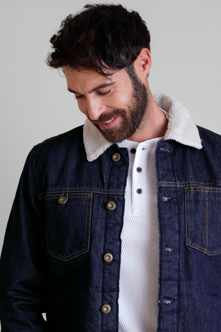 Men's Borg Lined 100% Cotton Denim Jacket