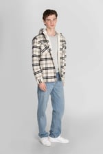 Ecru Check Hooded Borg Lined Shacket