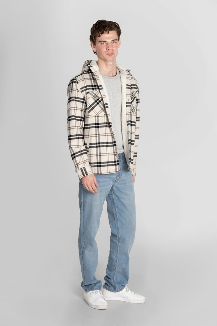 Ecru Check Hooded Borg Lined Shacket