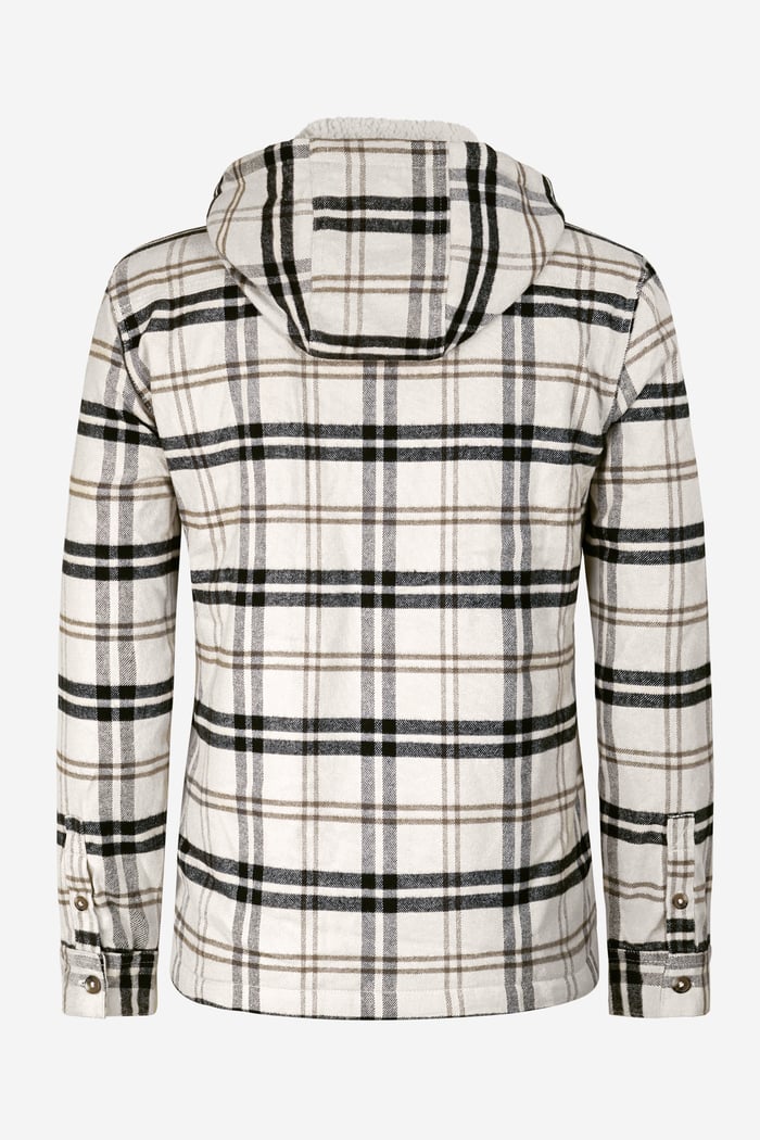Ecru Check Hooded Borg Lined Shacket