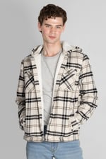 Ecru Check Hooded Borg Lined Shacket
