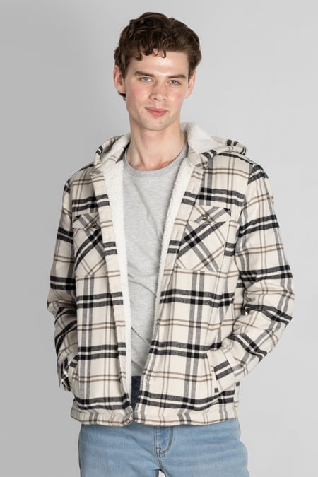 Cream Ecru Check Hooded Borg Lined Shacket