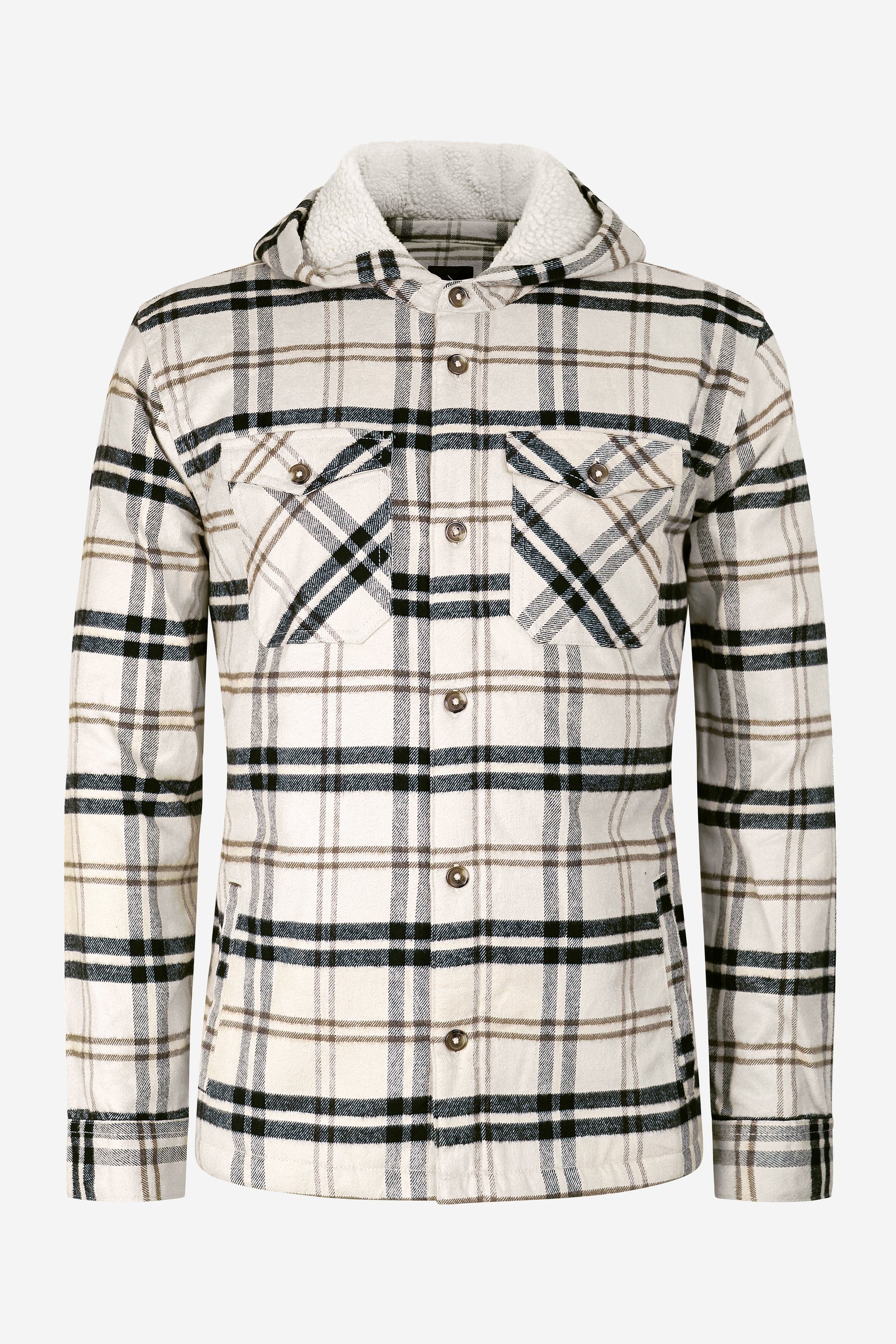 Ecru Check Hooded Borg Lined Shacket