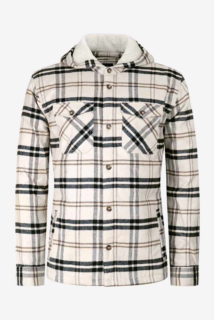 Ecru Check Hooded Borg Lined Shacket