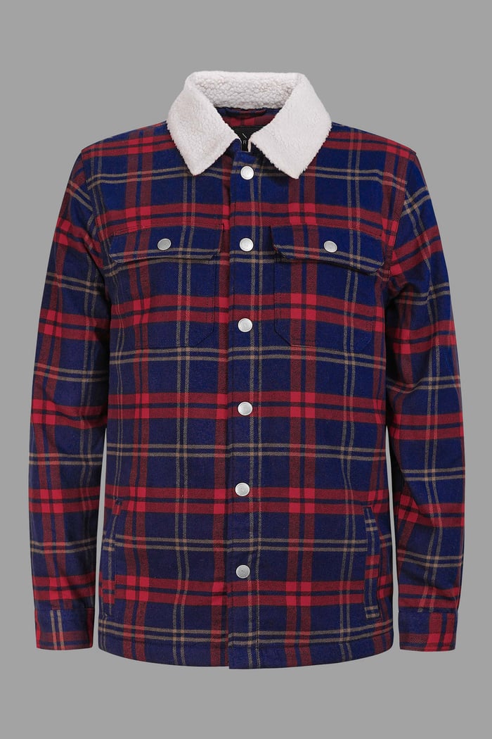 Tartan Check Borg Lined Cotton Shacket