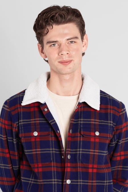 Navy Tartan Check Borg Lined Cotton Shacket