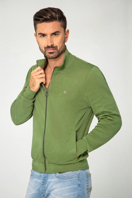 Green Funnel Neck Zip Through Sweatshirt