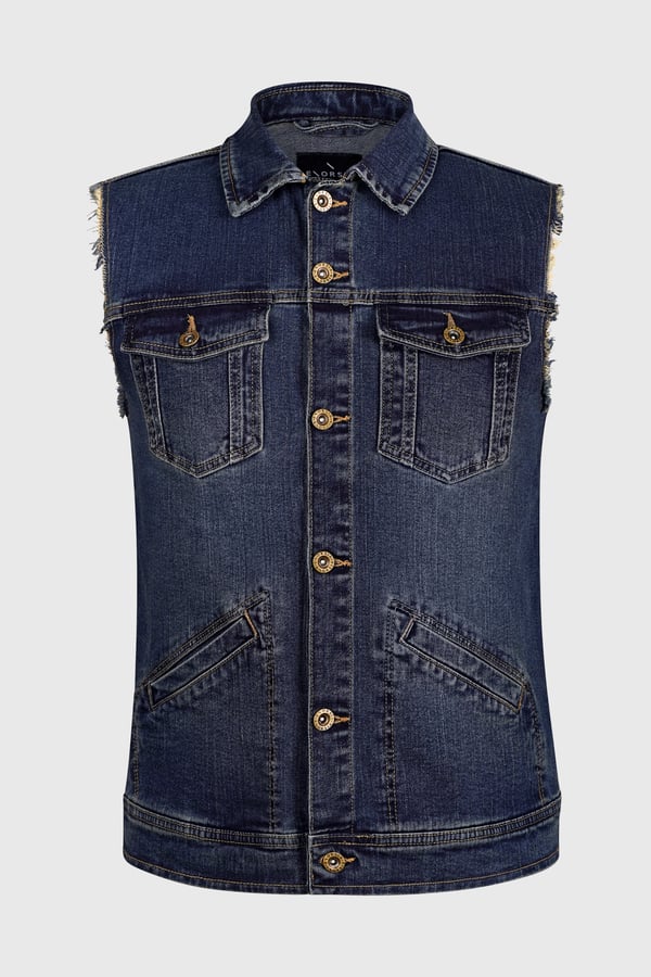Navy Regular Fit Stretch Denim Sleeveless Jacket