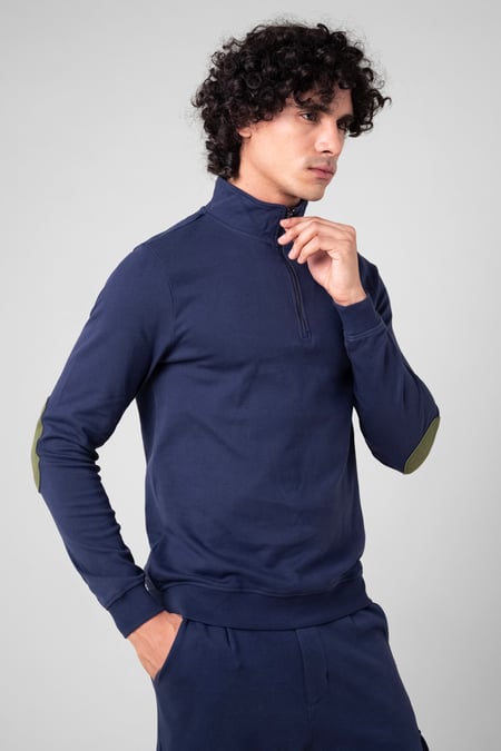 Grey Elbow Patch Half Zip Sweatshirt