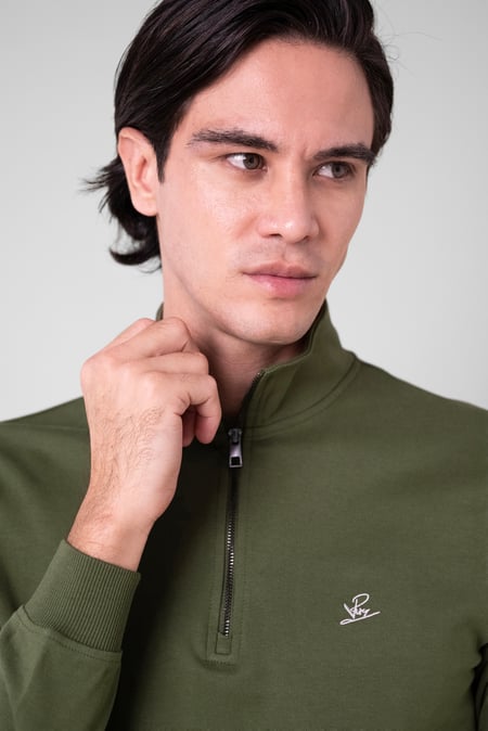 Green Elbow Patch Half Zip Sweatshirt