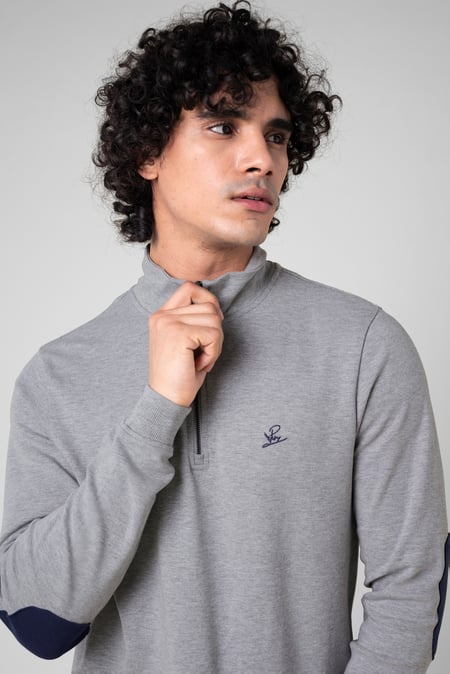 Grey Elbow Patch Half Zip Sweatshirt