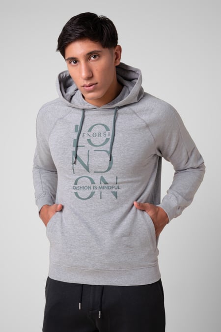 Grey Raglan Sleeve Chest Print Hoodie