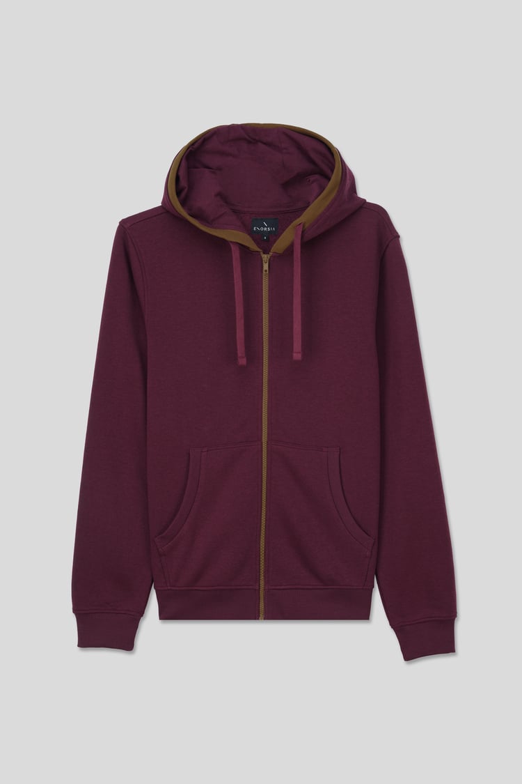 Contrast Piping Detail Zip Front Hoodie