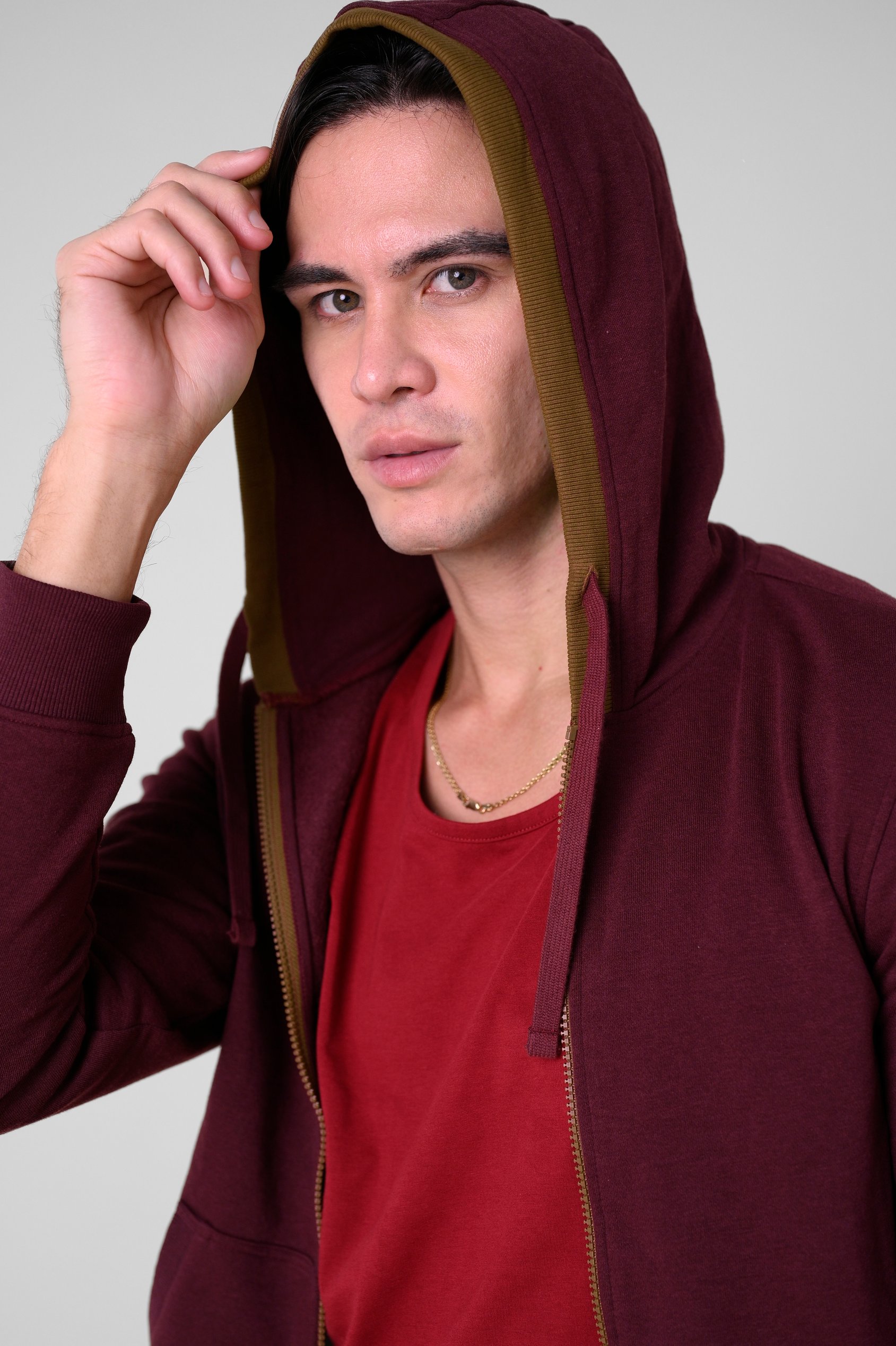 Contrast Piping Detail Zip Front Hoodie