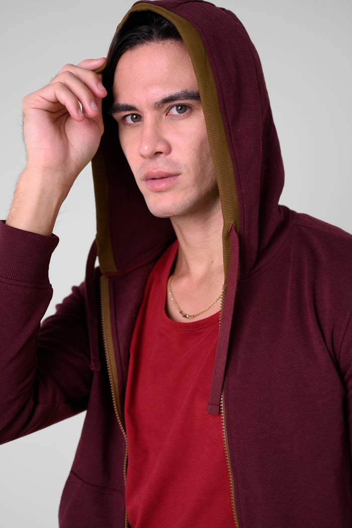 Contrast Piping Detail Zip Front Hoodie