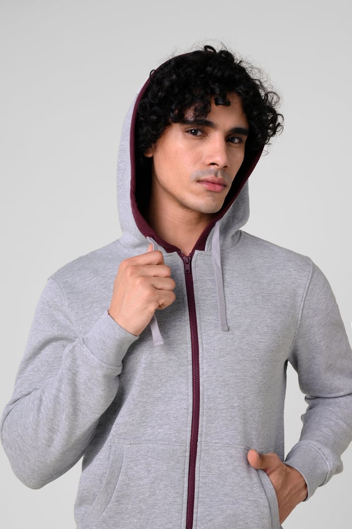 Contrast Piping Detail Zip Front Hoodie