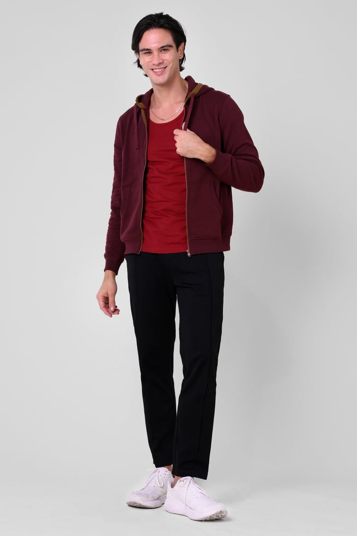 Contrast Piping Detail Zip Front Hoodie