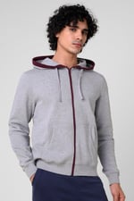 Contrast Piping Detail Zip Front Hoodie
