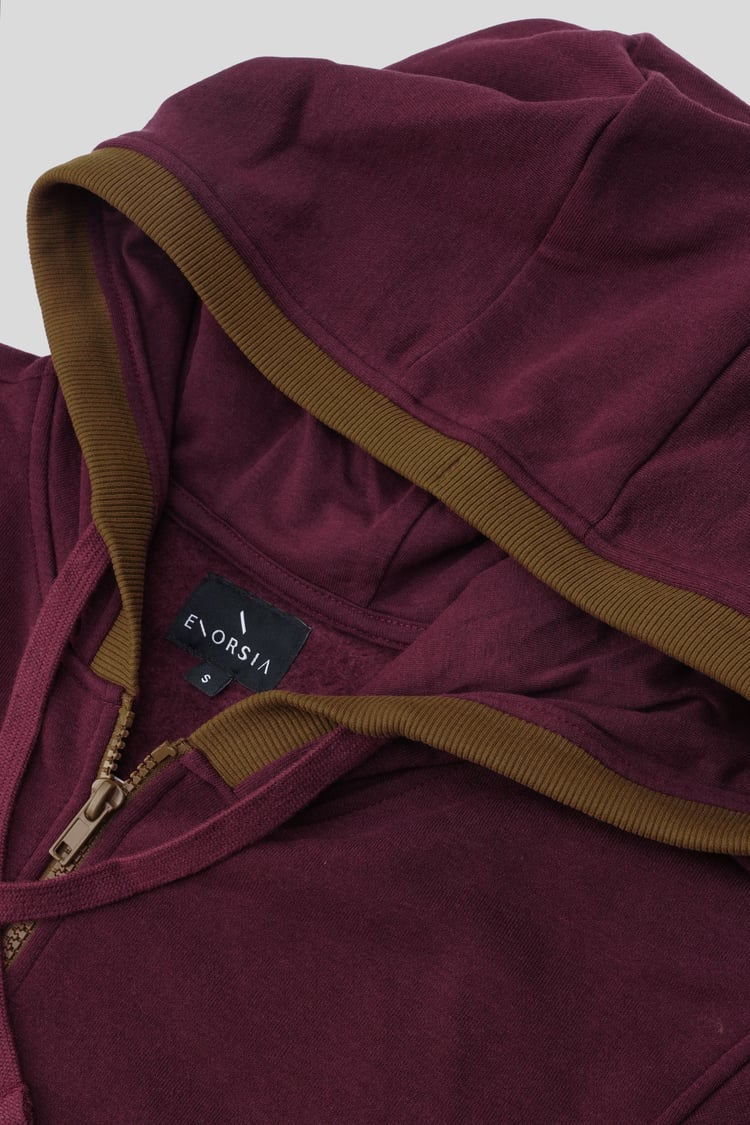 Contrast Piping Detail Zip Front Hoodie