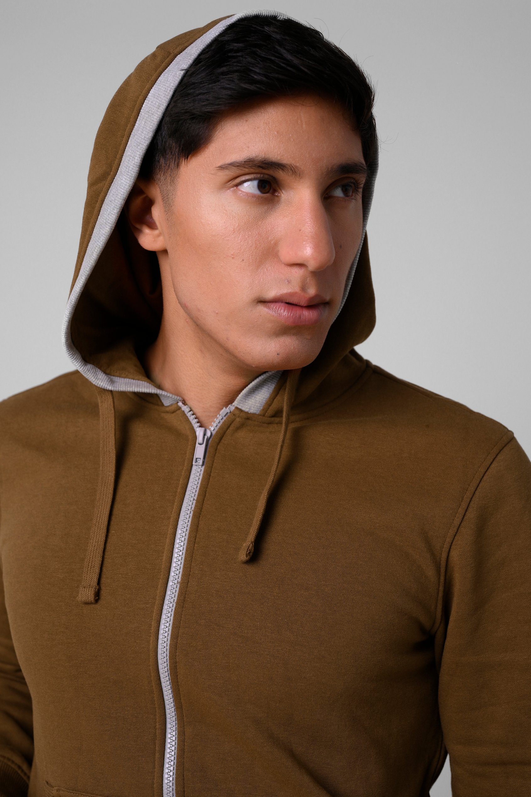 Contrast Piping Detail Zip Front Hoodie