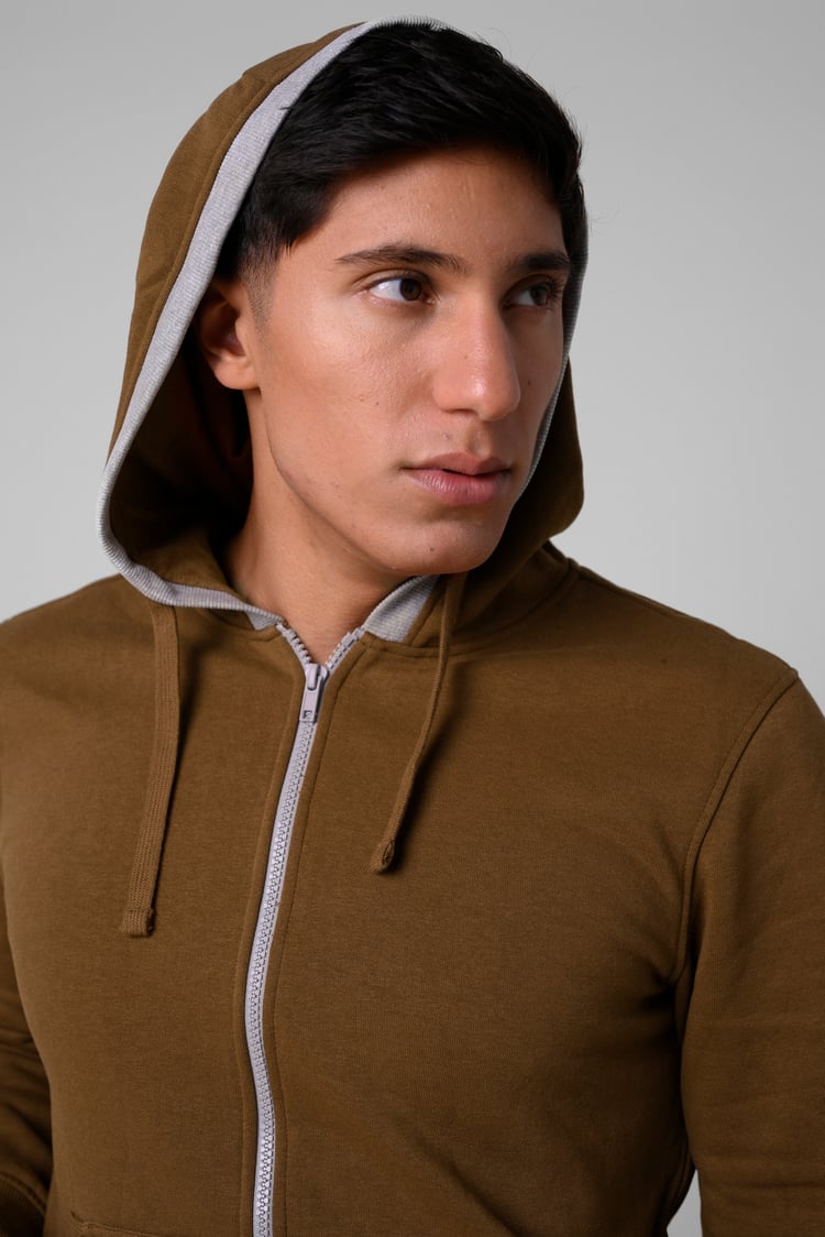 Contrast Piping Detail Zip Front Hoodie