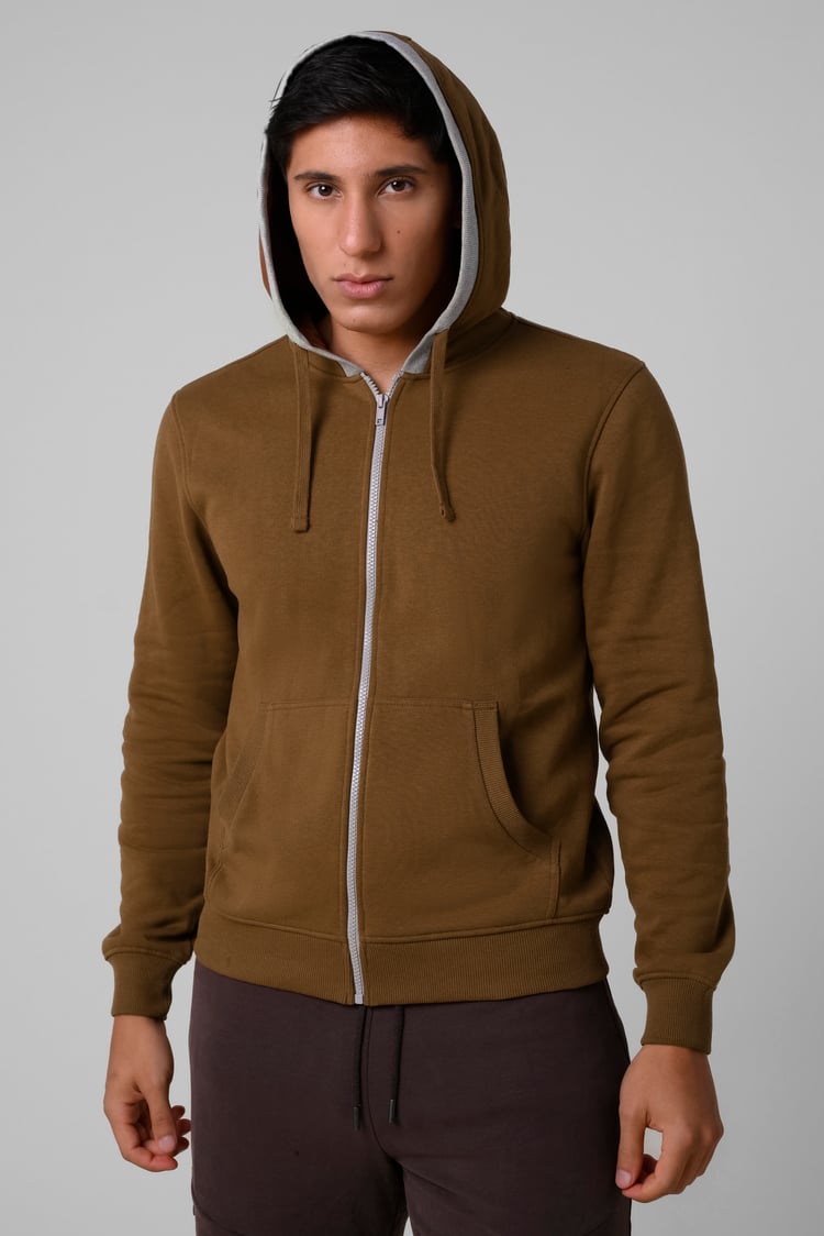 Contrast Piping Detail Zip Front Hoodie