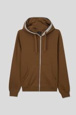 Contrast Piping Detail Zip Front Hoodie