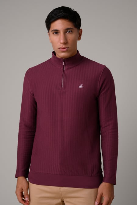 Mens Red Half Zip Funnel Neck Sweatshirt