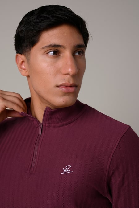 Mens Burgundy Half Zip Sweatshirt