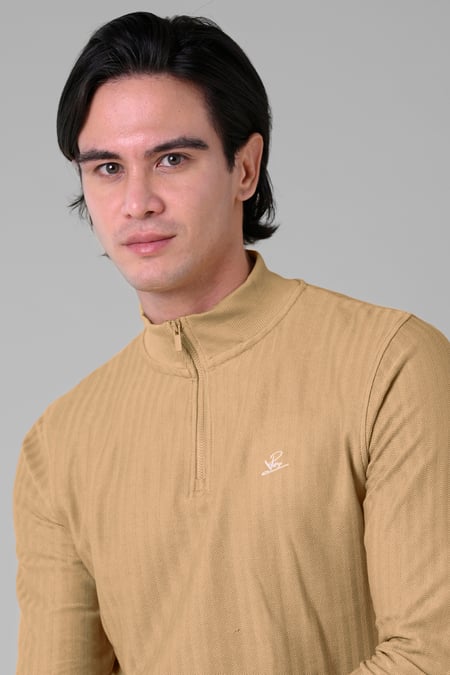 Mens Camel Half Zip Sweatshirt