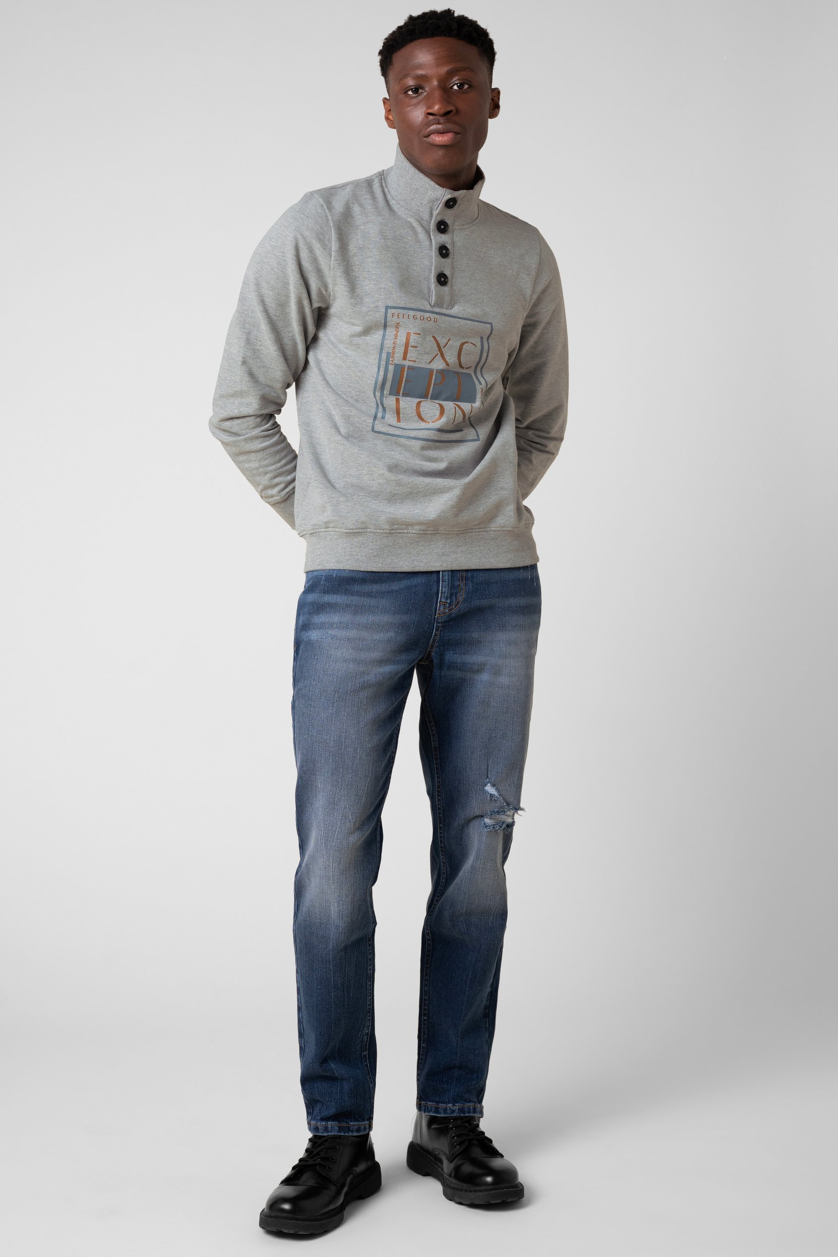 Button-Up Funnel Neck Sweatshirt