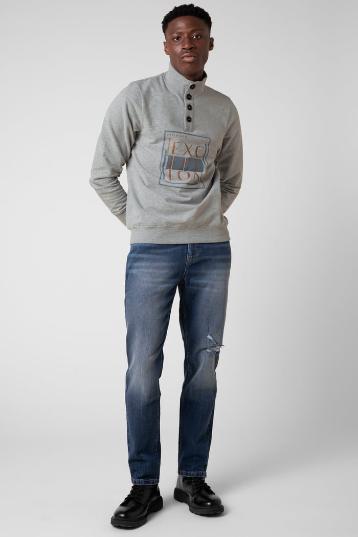 Button-Up Funnel Neck Sweatshirt