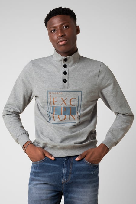 Grey Button-Up Funnel Neck Sweatshirt